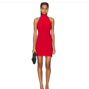 Norma Kamali Tiger Red Halter Mini Dress
